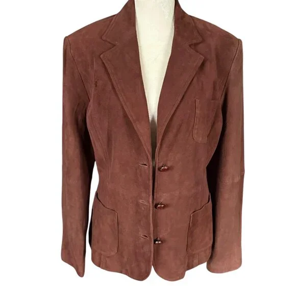 Lilly Pulitzer vintage brown fully lined button down lamb suede blazer small - Picture 8 of 12